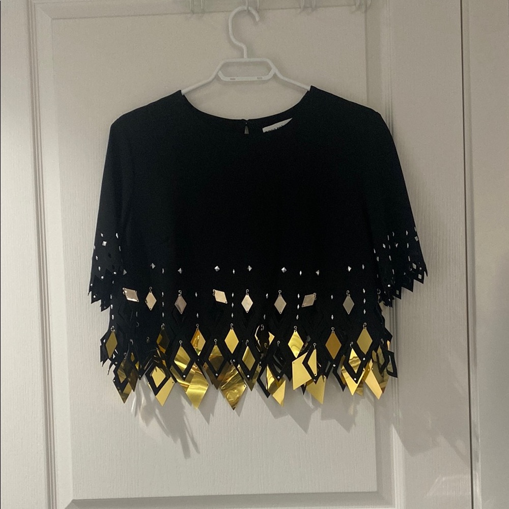 Paco Rabanne Black and Gold Embellished Crop Top